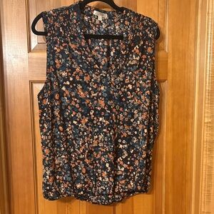 Nine Britton Floral Sleeveless Blouse - Navy and Orange